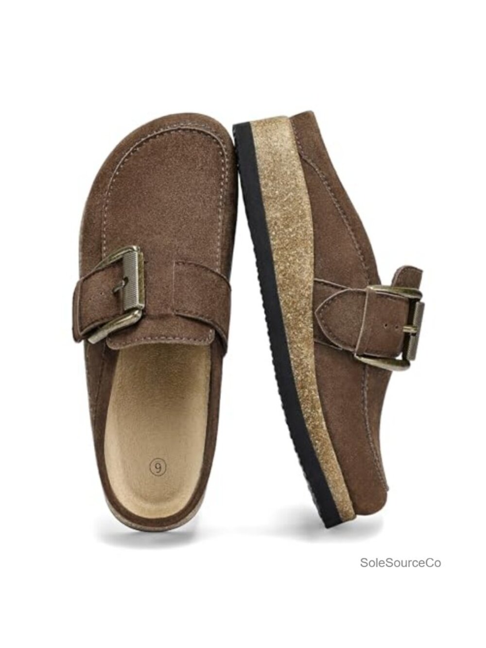 Women's Platform Clogs Cork Footbed Slip On Faux Suede Mule Shoes